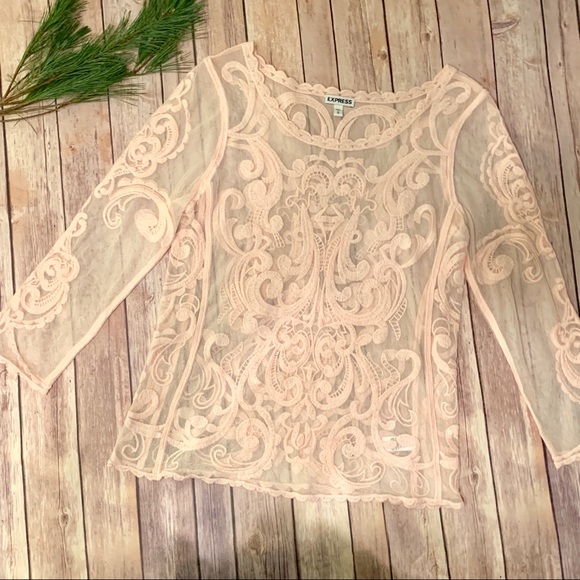Express Tops - Pink Embroidered Lace Top